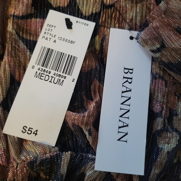 SALE NWT Brannan Metallic Floral Peplum Blouse Long Sheer Sleeve Tie Back M - Picture 10 of 13